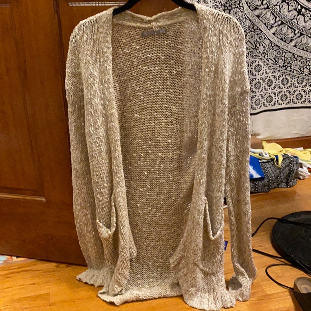 Nordstrom beige and white cardigan